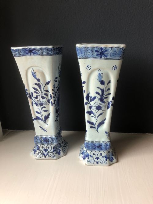 PAIR EARLY 19TH CENTURY FRENCH FAIENCE POSY VASES - ADDITIONAL PHOTO 2