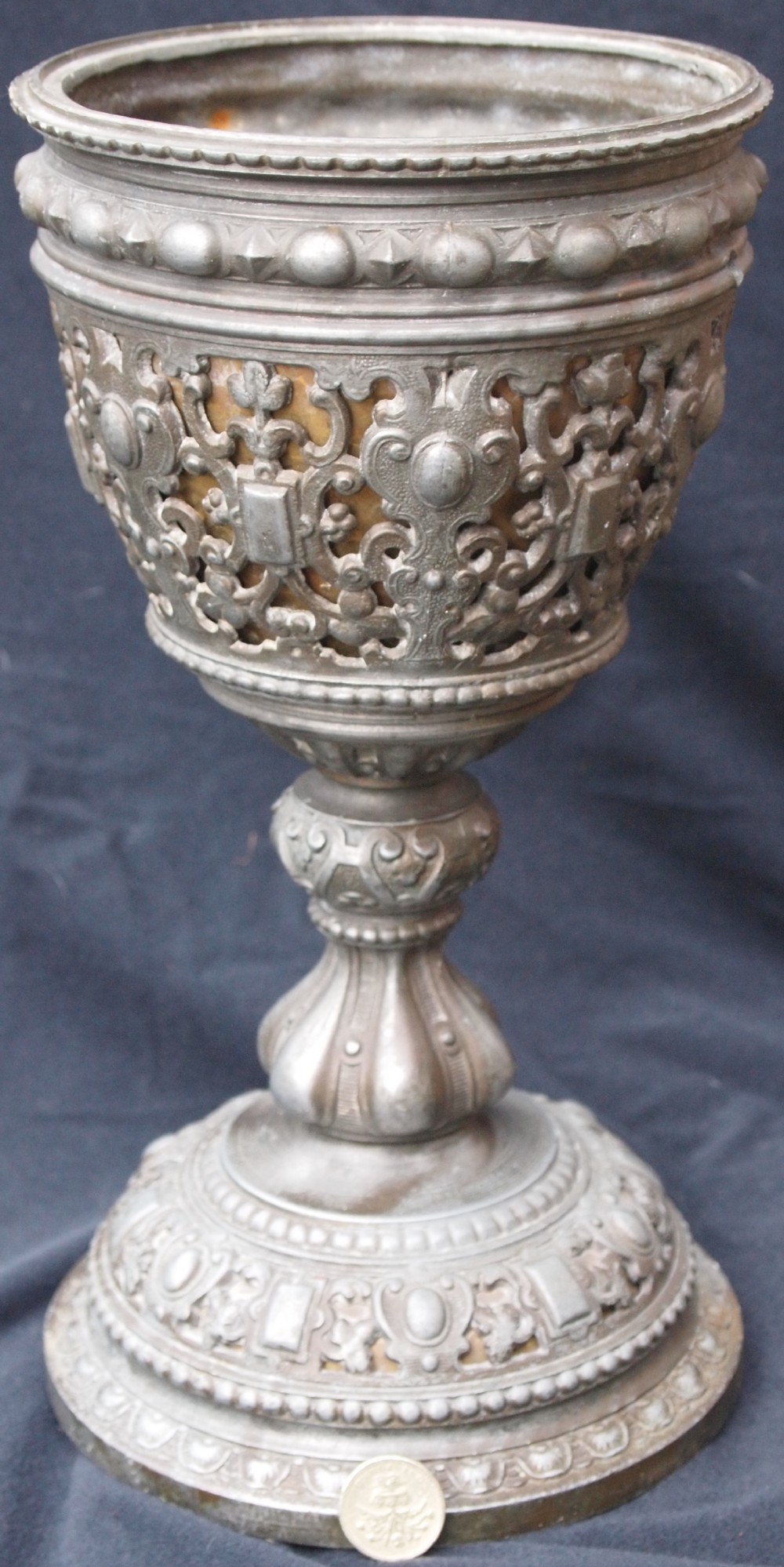 19th C, High Gothic or Arts & Crafts, Large Goblet Bronze or Gun Metal