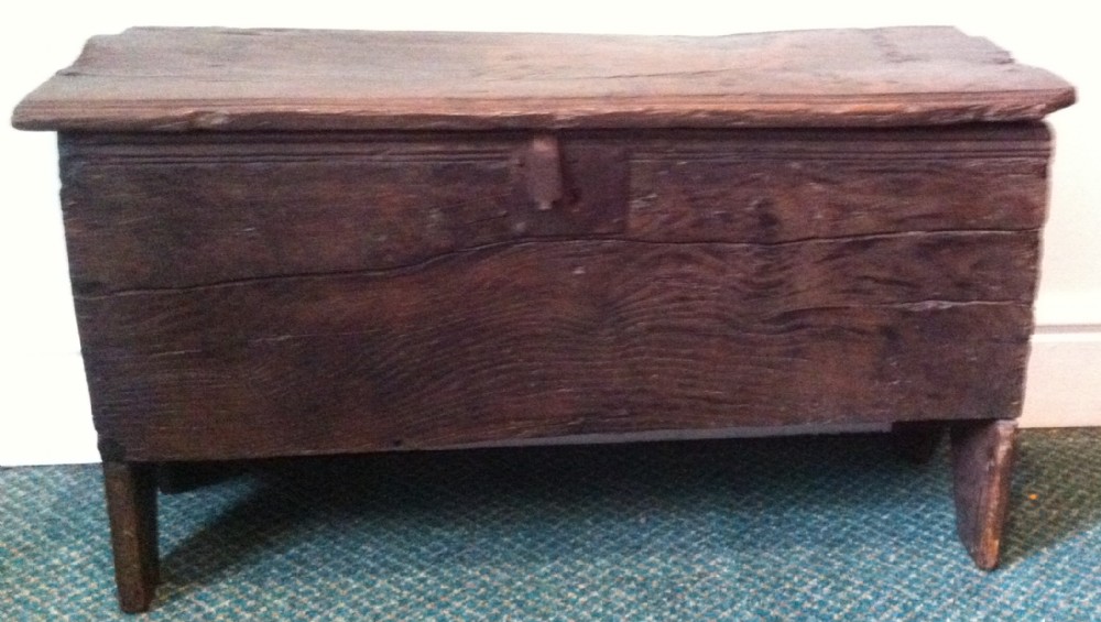 Small 17th C Oak Six Plank Coffer