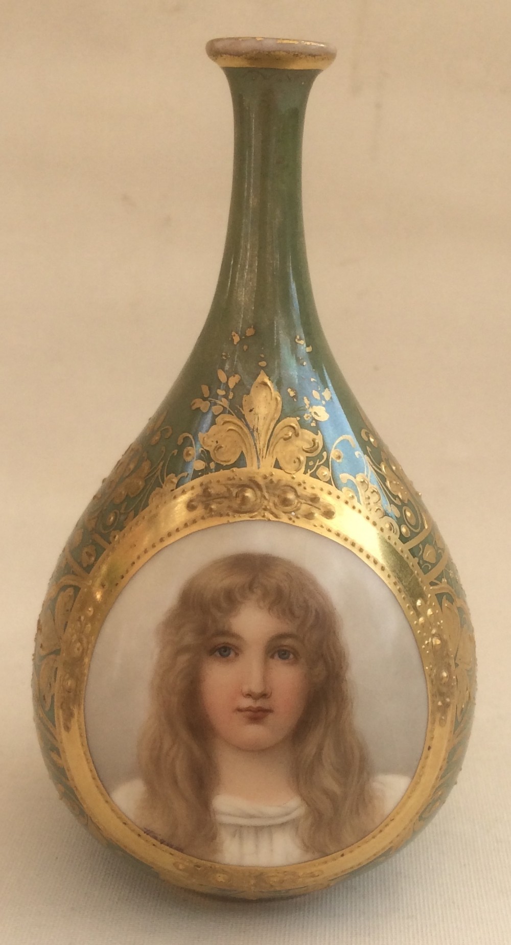 19th C Royal Vienna Porcelain Vase, Gilt and Hand Painted