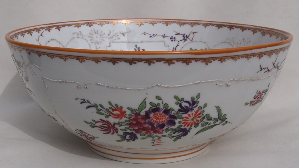 19th C Samson Famille Rose Punch Bowl