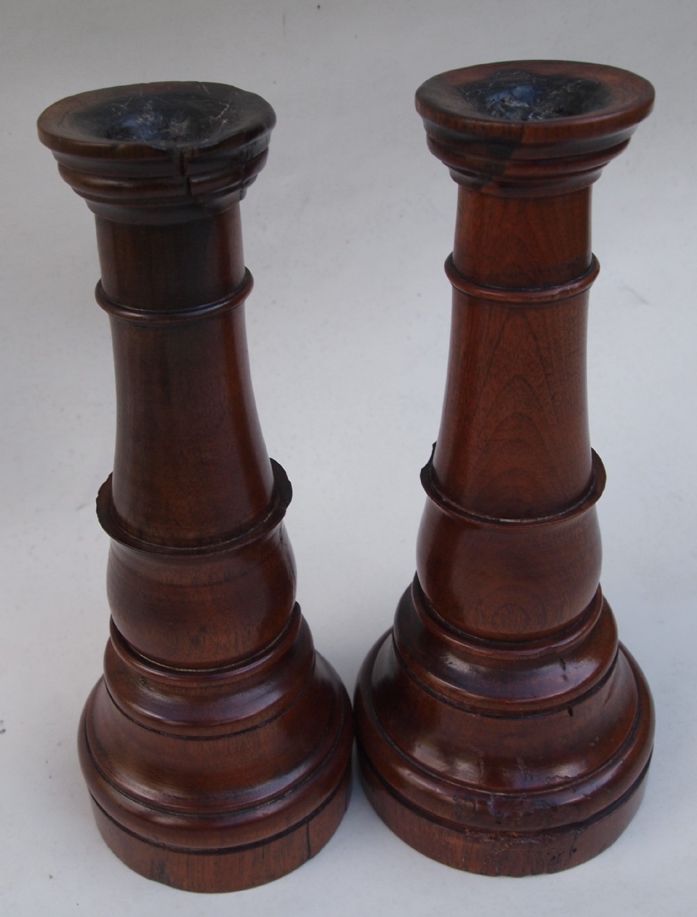 Pair Early 19th C Fruit Wood Candle Sticks