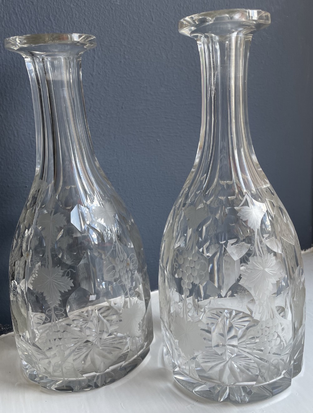 Pair Late 19th Century Cut Glass Wine Carafes