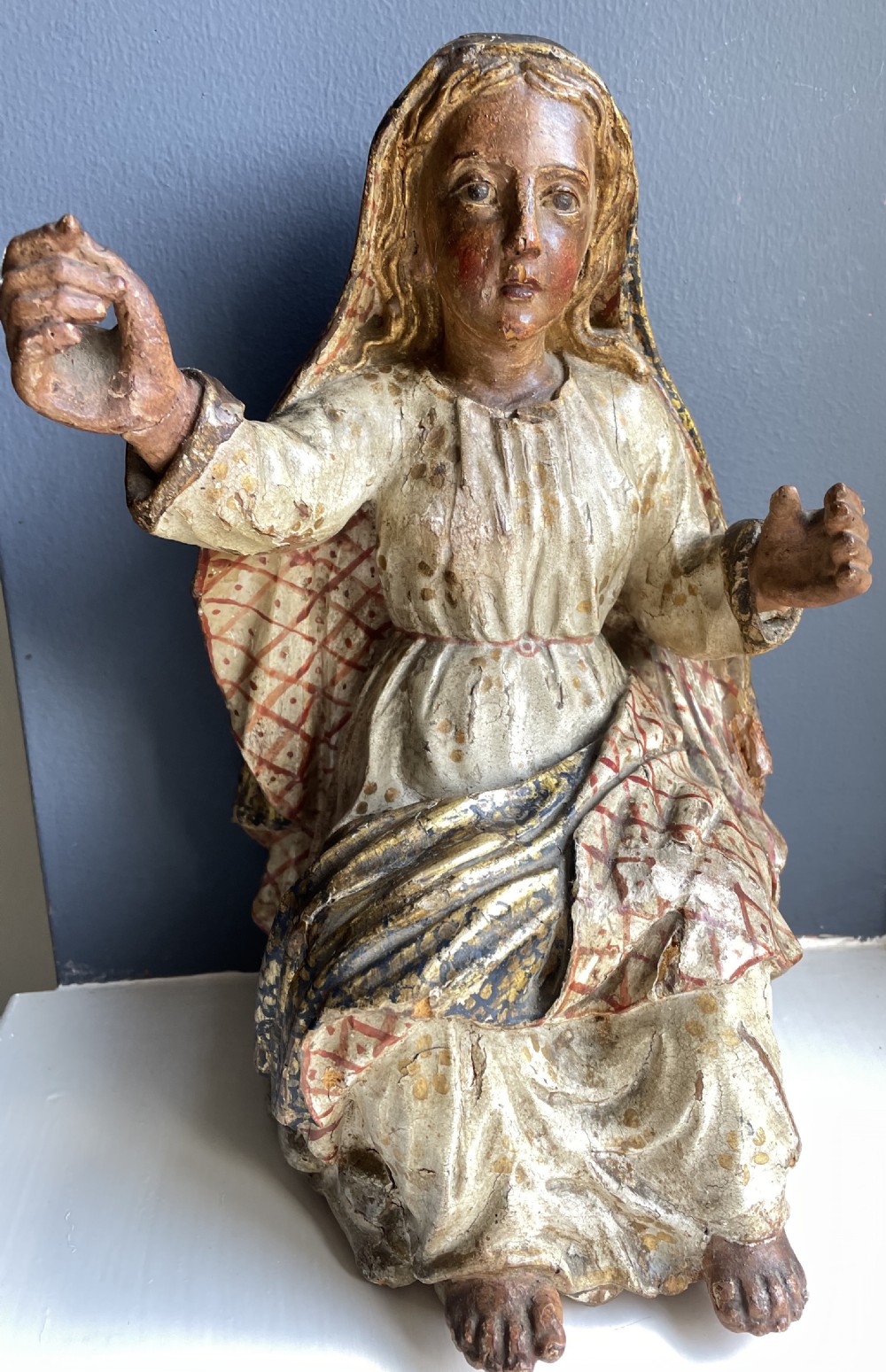18th C Spanish Polychrome Carving of a Saint