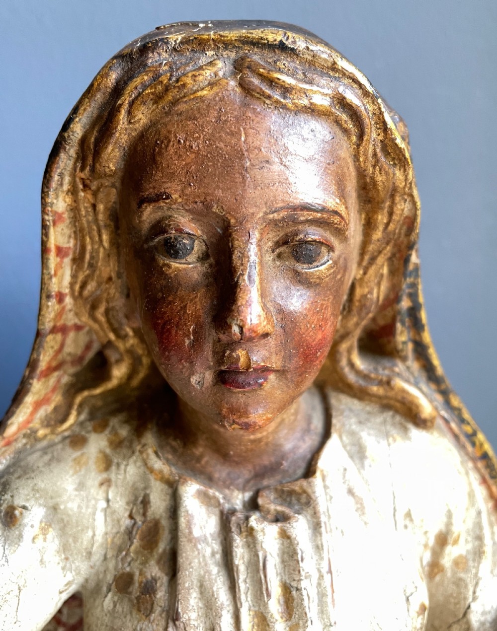 18th C Spanish Polychrome Carving of a Saint View II