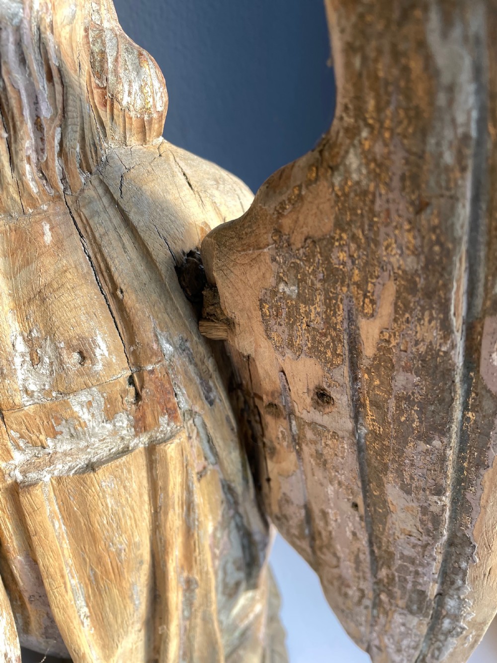 Late 17th early 18th Century Continental Carved Pine Crib Angel View VI