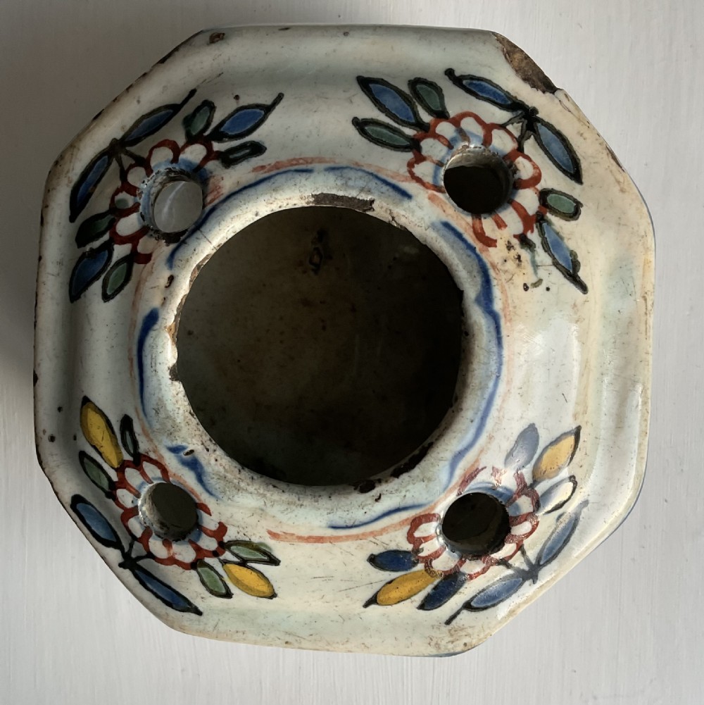 Rare Late 18th Century Tin Glazed (Delft) Polychrome Desk Inkwell  View II