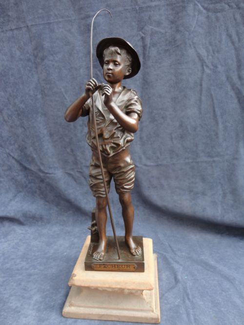 Late 19th Century Bronze Fishing Boy