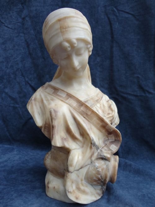 Italian Carved Alabaster Female Bust.
