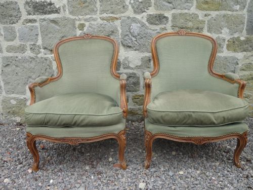 Pair of French Walnut Salon Armchairs