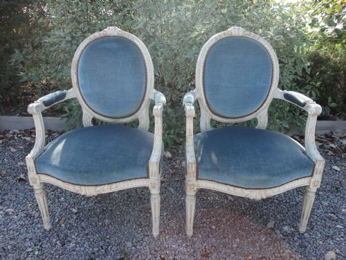 Pair of French Louis Xv1 Style Armchairs