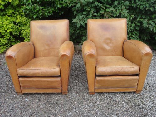 Pair of French Leather Club Armchairs.