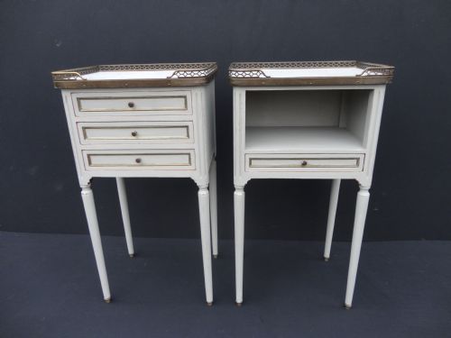 Pair of French Painted Marble Top Bedside Cabinets