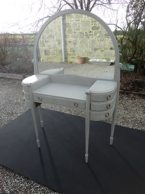 French Painted Dressing Table with Centre Drawer and Side Drawers with Its Original Glass.