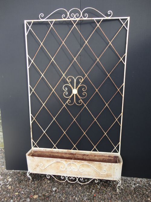 Pair of French Iron Wall Jardinere Planters with Original Inner Liners.