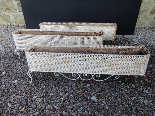 French Iron Wall Jardinere Planters. Set of Three.