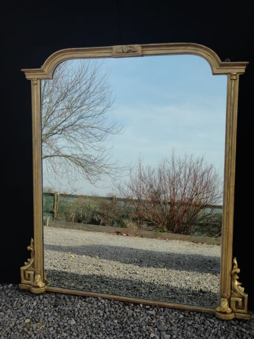English Gilt Overmantle Mirror with Original Glass and Panelled Back