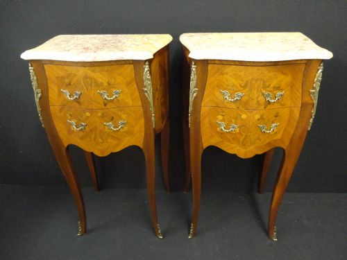 Pair of French Walnut and Marquetry Bedside Cabinets.
