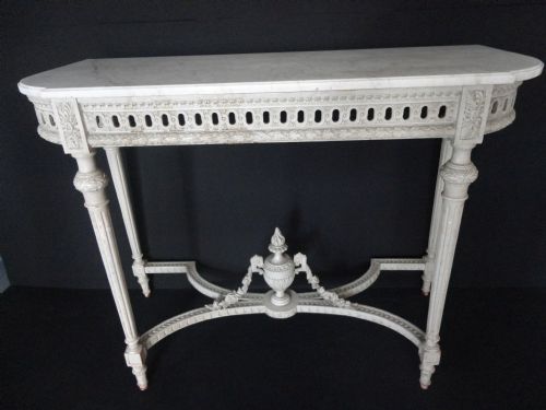 French Painted Console Table with Marble Top.