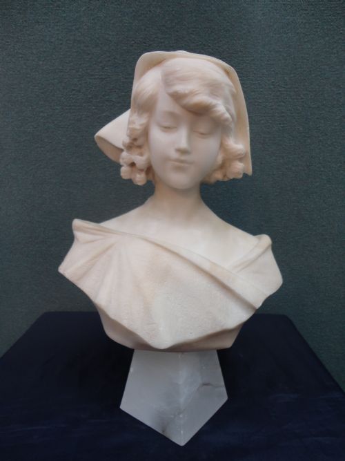 French Carved Alabaster Female Bust.