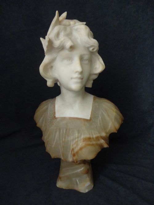 Italian Carved Alabaster Female Bust.