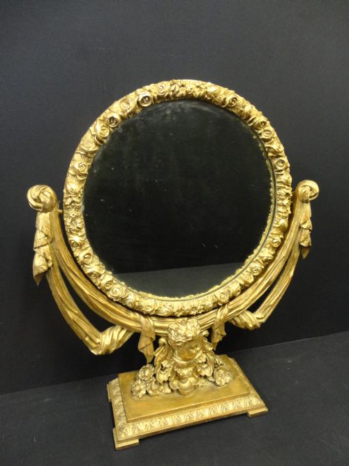 French Carved Wood Gilt Dressing Mirror
