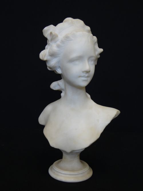 French Carved Alabaster Bust of a Young Girl.