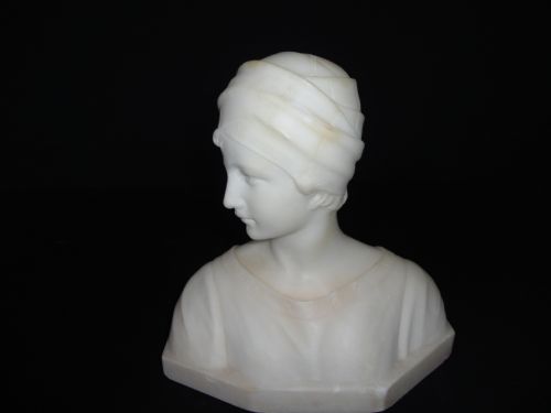 Italian Carved Cream Alabaster Female Bust.