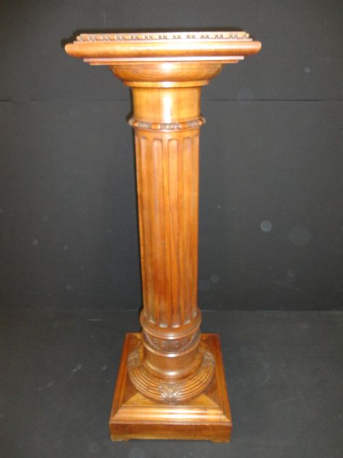 French Carved Walnut Fluted Pedestal Column