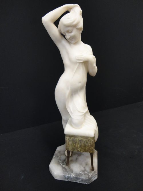 French Carved Alabaster Female Figure
