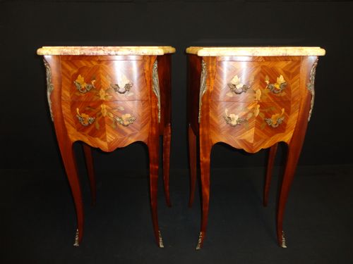 Pair of French Walnut and Fruitwood Inlaid Bedside Cabinets