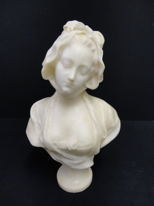 Italian Carved Alabaster Female Bust Set on a Alabaster Plinth.