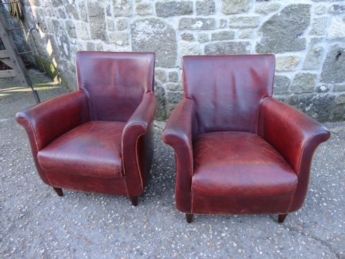 Set of Four French Leather Armchairs