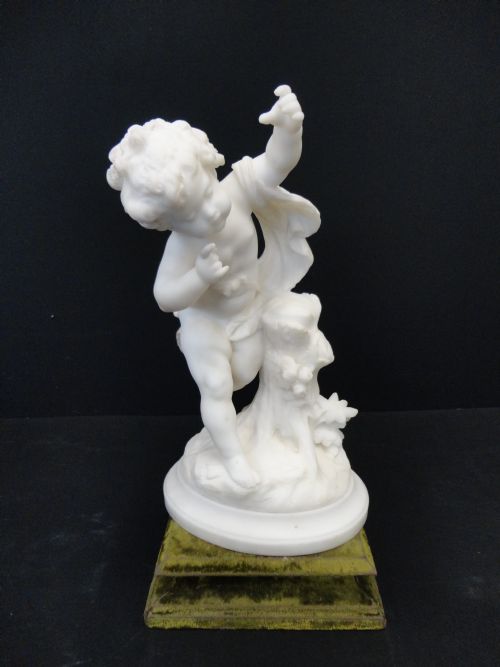 French Carved Marble Cherub Signed in the Marble A.moreau