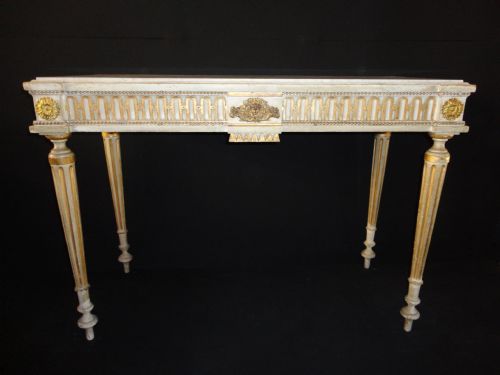 French Louis Xvi Style Painted and Gilt Console Table.