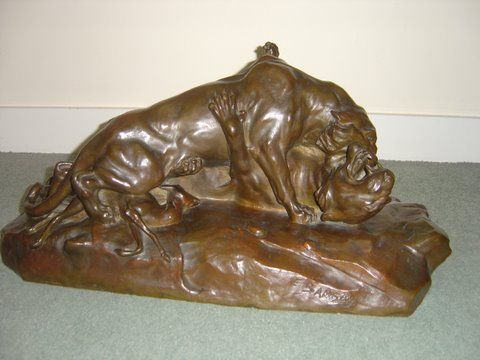 19th Century French Bronze Animalier Group of a Pair of Fighting Tigers