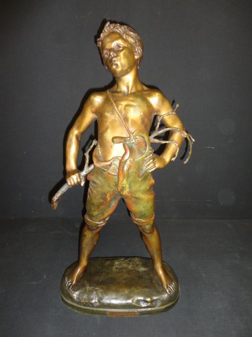 French Spelter Sculpture,titled Whistling Boy.