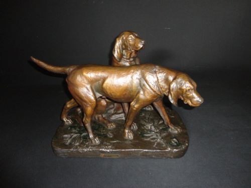 French Plaster Sculpture of a Pair of Dogs