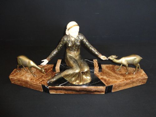French Art Deco Spelter and Ivorine Female Sculpture.