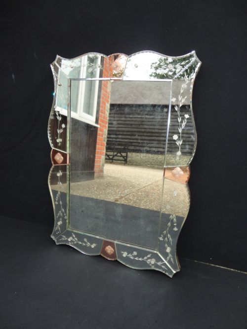 Pretty Venetian Glass Etched Mirror.