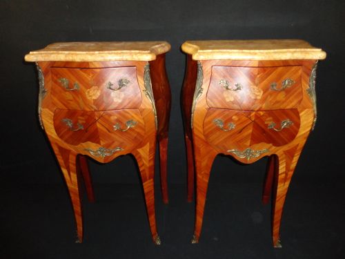 Pair of French Fruitwood Inlaid Bedside Cabinets.
