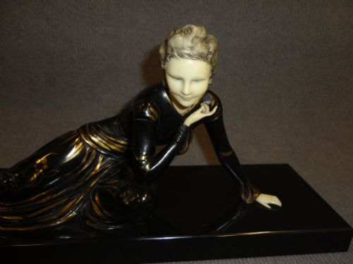 French Art Deco Spelter and Ivorine Sculpture.