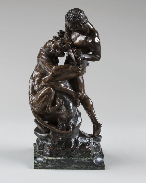 Late 19th Century French Bronze Sculpture of a Man Fighting a Tiger.