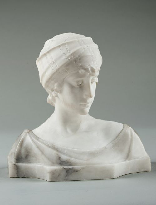 Italian Carved Alabaster Sculpture of a Female Bust