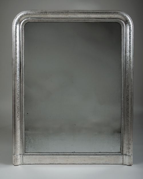 French Silvered Overmantle Mirror