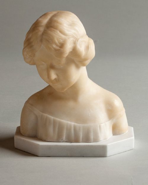 French Carved Alabaster and Marble Female Sculpture