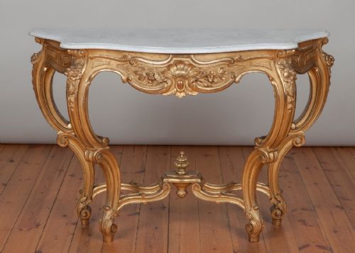 Fabulous French Gilt Console Table with a White Carrera Marble Top