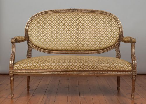 Late 19th Century French Louis Xv1 Carved Wood and Gilt Upholstered Sofa