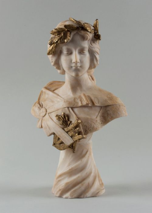 French Carved Alabaster Sculpture of a Bust of Sappho