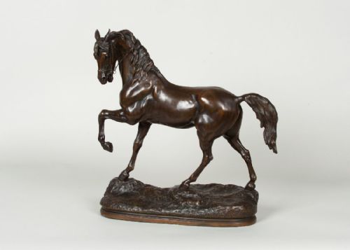 French Sculpture of a Spelter Horse with Bronzed Patination , Signed C.h.valton